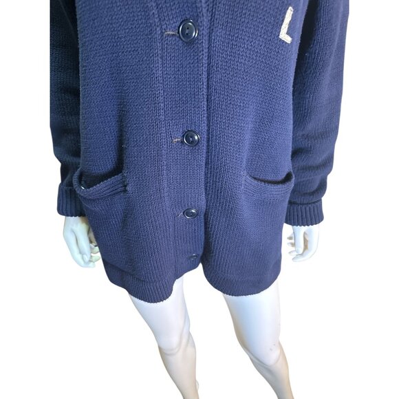 Polo Ralph Lauren Navy Blue Cardigan Sweater Anchor Logo Patch Mens Sz M EUC - Picture 2 of 9